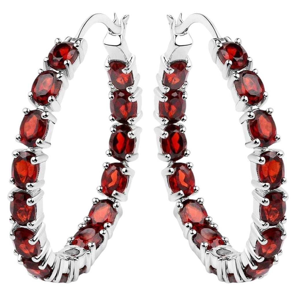 Garnet Hoop Earrings 5.98 Carats Sterling Silver