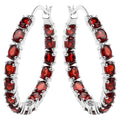 Garnet Hoop Earrings 5.98 Carats Sterling Silver