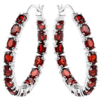 Garnet Hoop Earrings 5.98 Carats Sterling Silver