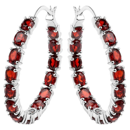 Garnet Hoop Earrings 5.98 Carats Sterling Silver