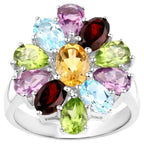 Natural Mixed Gemstones Ring 5.06 Carats Sterling Silver