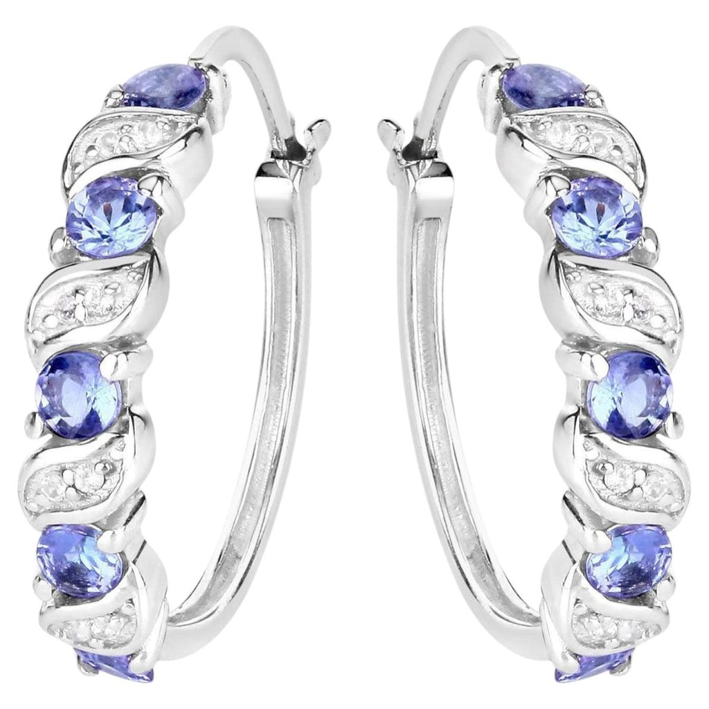 Tanzanite Hoop Earrings With White Topaz 1.04 Carats Sterling Silver