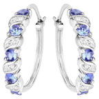 Tanzanite Hoop Earrings With White Topaz 1.04 Carats Sterling Silver
