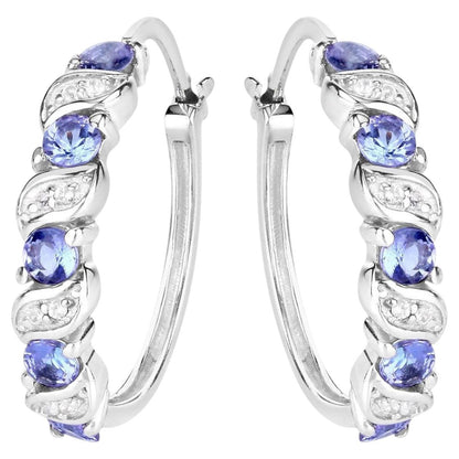 Tanzanite Hoop Earrings With White Topaz 1.04 Carats Sterling Silver