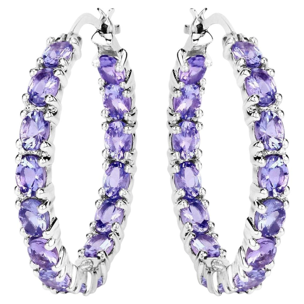 Tanzanite Hoop Earrings 5.08 Carats Sterling Silver