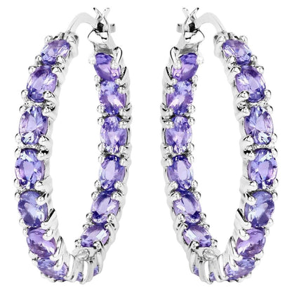 Tanzanite Hoop Earrings 5.08 Carats Sterling Silver