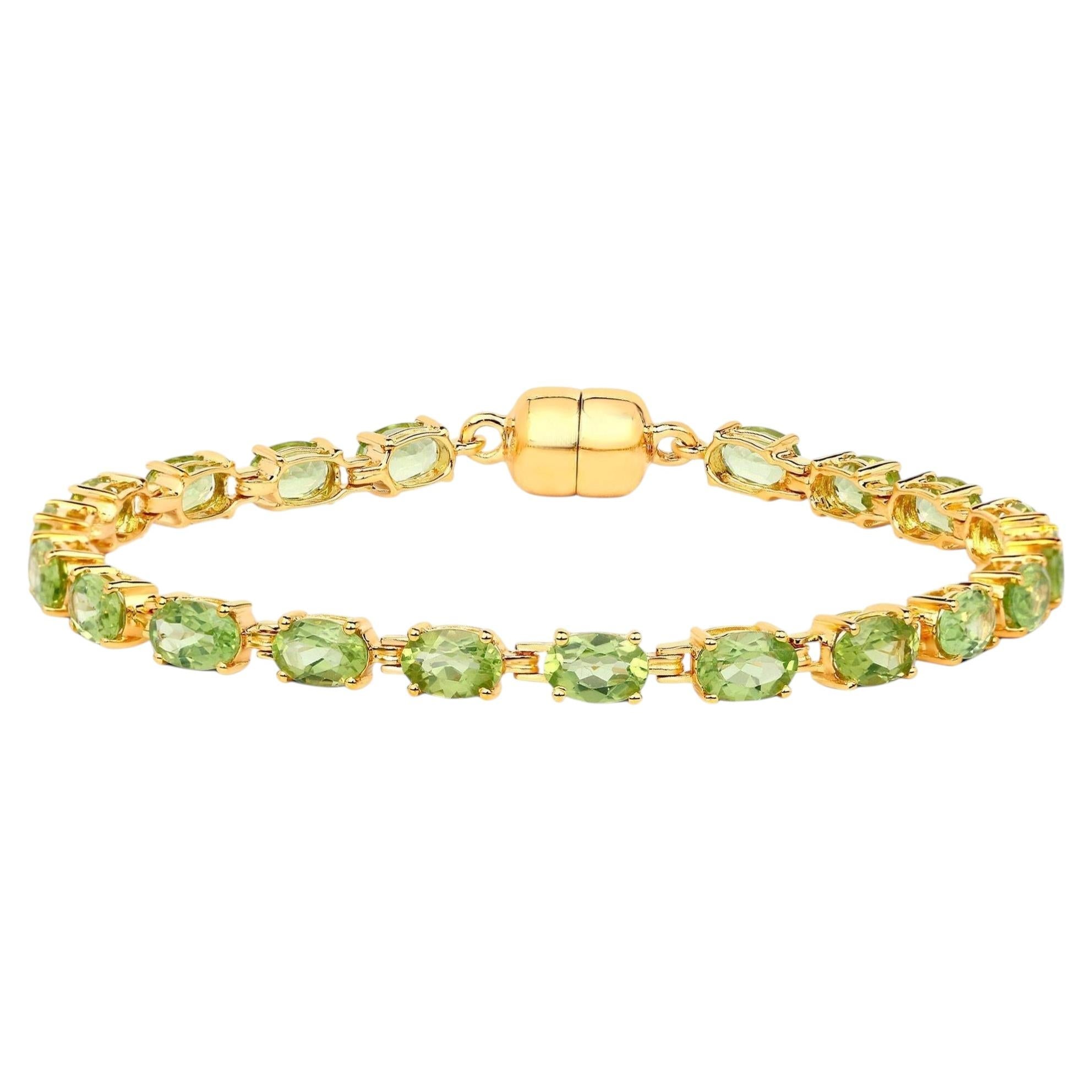 Peridot Tennis Bracelet 9.02 Carats Gold Plated Silver