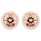 Morganite Stud Earrings With Diamonds 2.18 Carats 14K Rose Gold