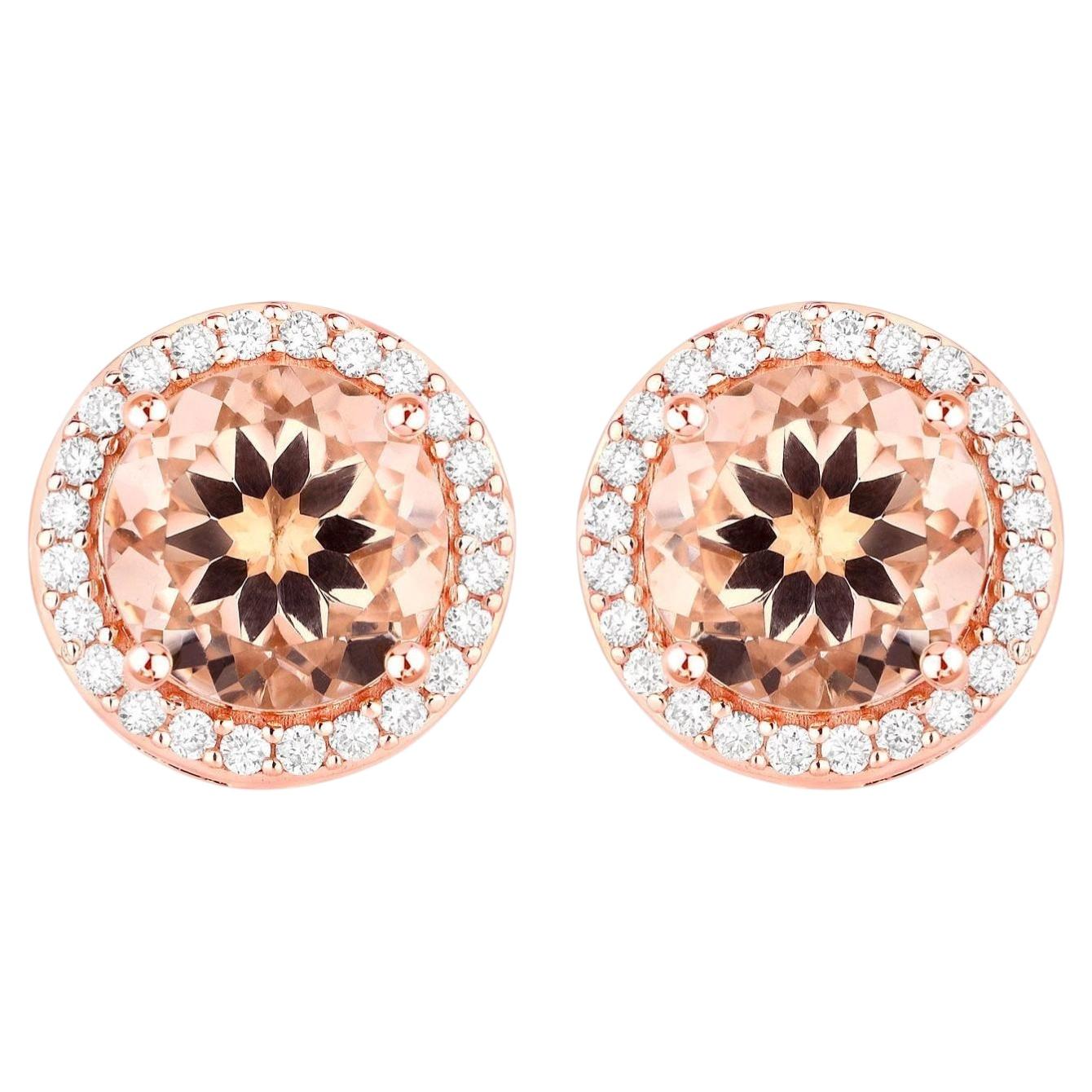 Morganite Stud Earrings With Diamonds 2.18 Carats 14K Rose Gold