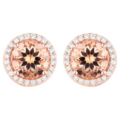 Morganite Stud Earrings With Diamonds 2.18 Carats 14K Rose Gold
