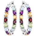 Natural Mixed Gemstones Hoop Earrings 5.34 Carats Sterling Silver