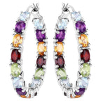 Natural Mixed Gemstones Hoop Earrings 5.34 Carats Sterling Silver