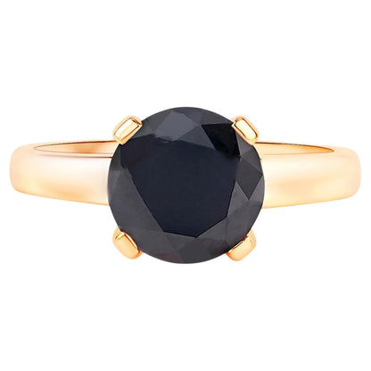 Black Diamond Ring 2.98 Carats 14K Yellow Gold
