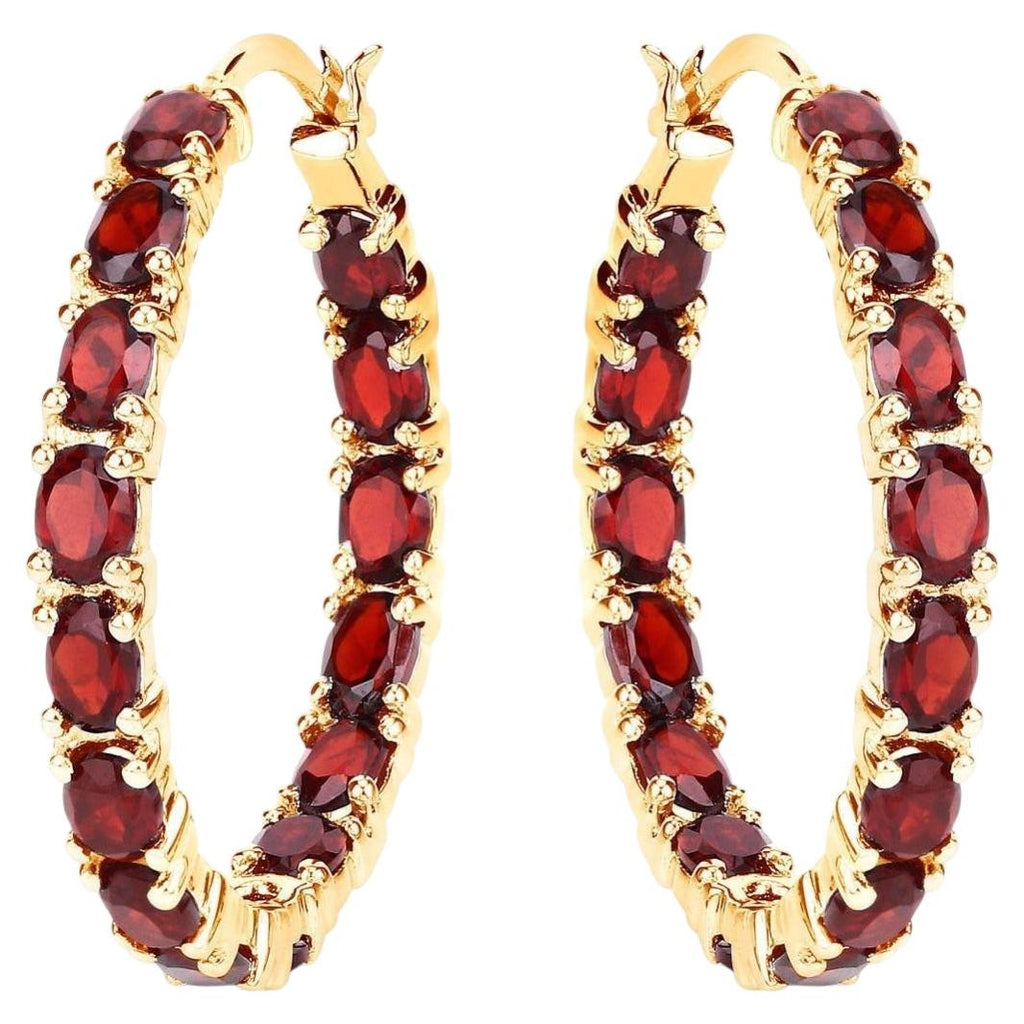 Garnet Hoop Earrings 5.98 Carats Gold Plated Silver