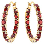 Garnet Hoop Earrings 5.98 Carats Gold Plated Silver