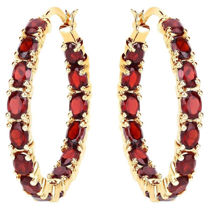 Garnet Hoop Earrings 5.98 Carats Gold Plated Silver