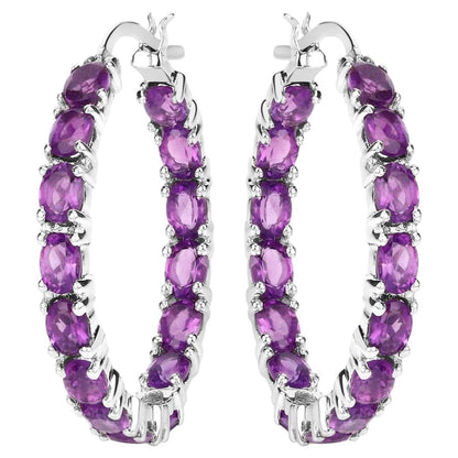 Amethyst Hoop Earrings 4.78 Carats Sterling Silver