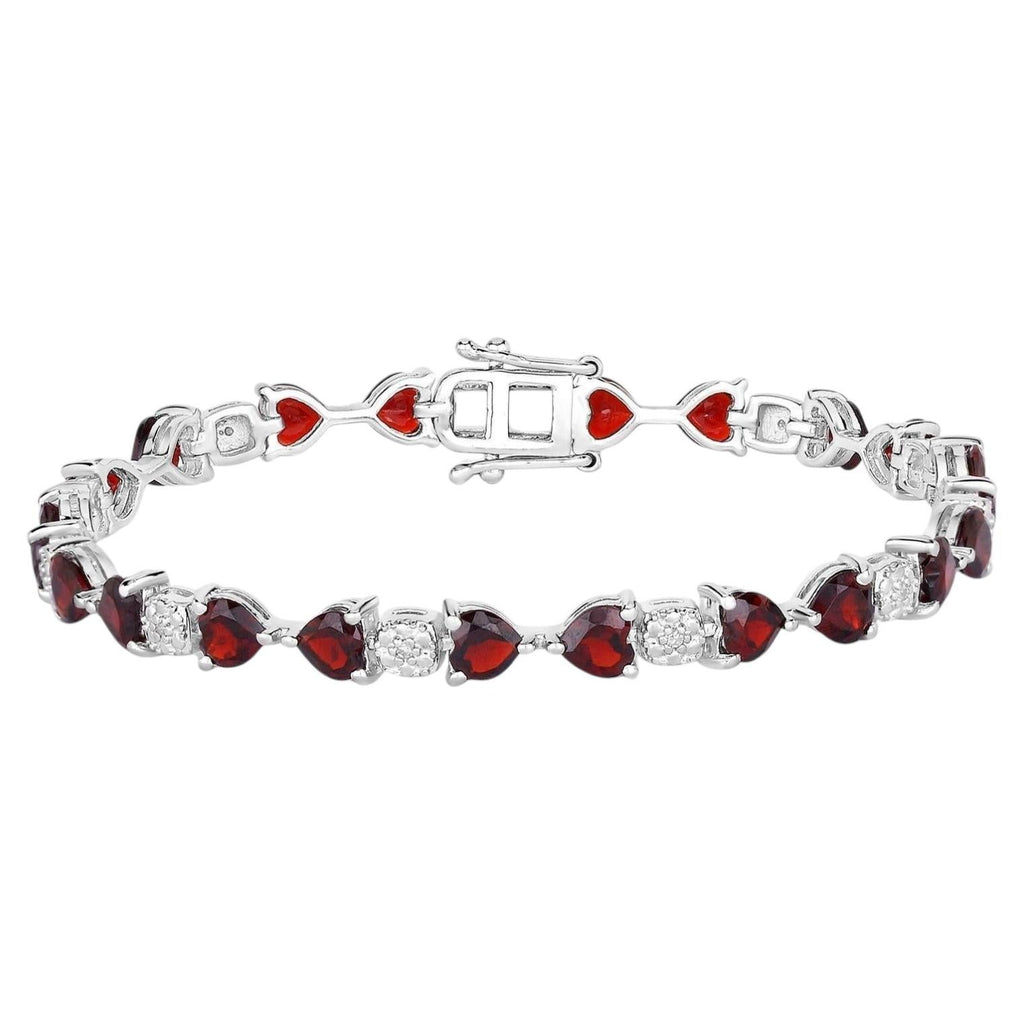 Garnet Tennis Bracelet With Diamonds 11 Carats Sterling Silver
