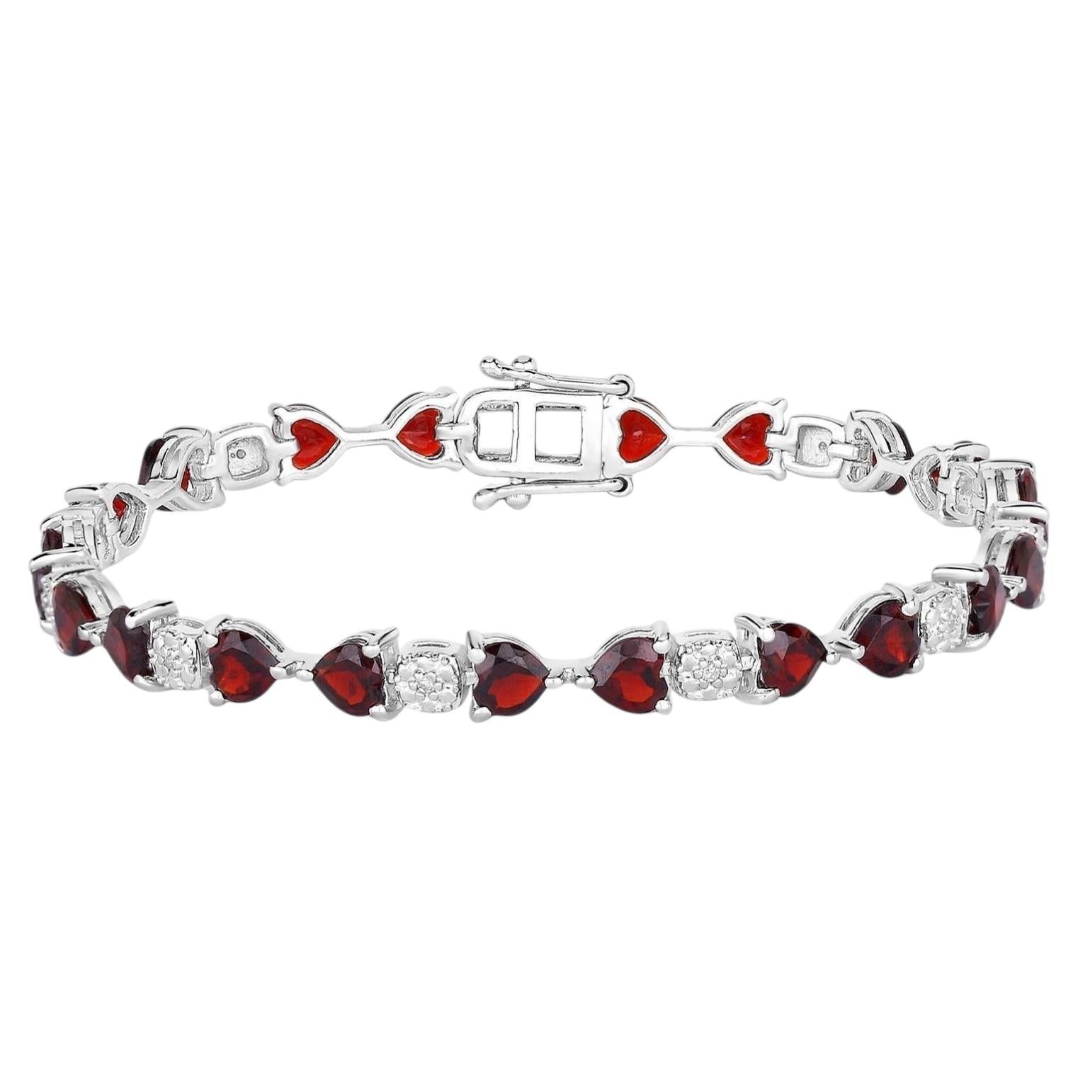 Garnet Tennis Bracelet With Diamonds 11 Carats Sterling Silver