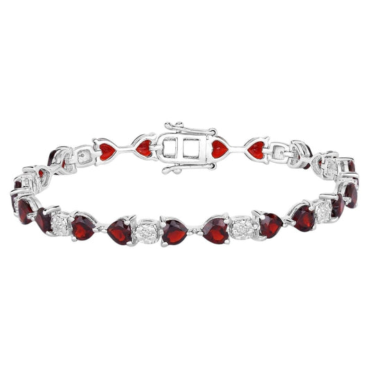 Garnet Tennis Bracelet With Diamonds 11 Carats Sterling Silver