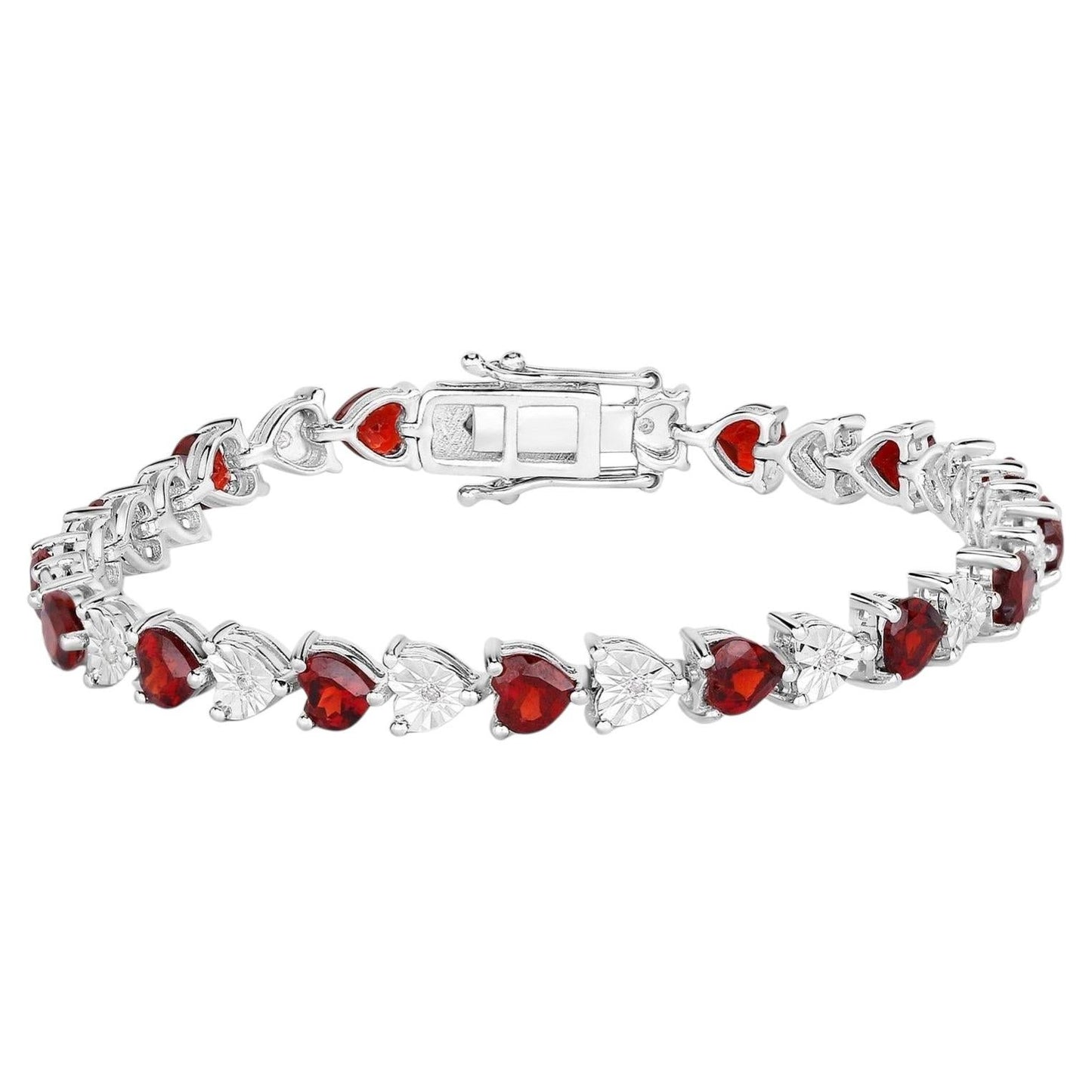 Garnet Tennis Bracelet With Diamonds 7.6 Carats Sterling Silver