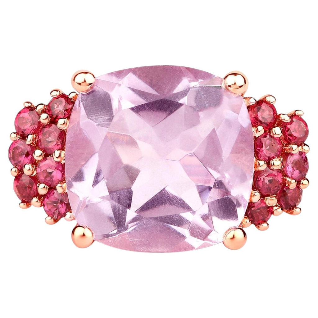 Pink Amethyst Ring With Rhodolite Garnet 5.86 Carats Gold Plated Silver