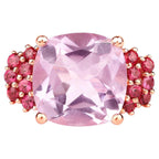 Pink Amethyst Ring With Rhodolite Garnet 5.86 Carats Gold Plated Silver