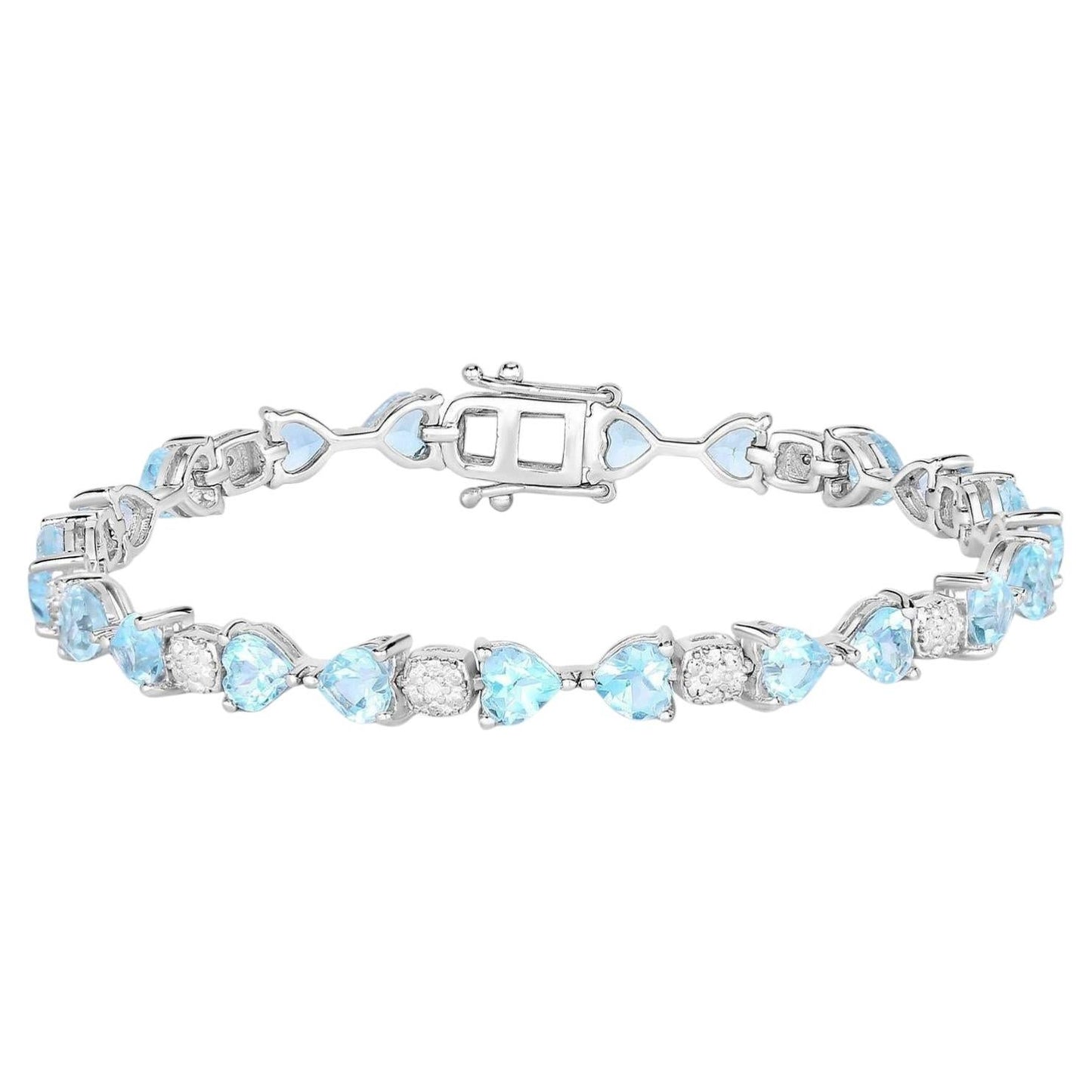 Blue Topaz Tennis Bracelet With Diamonds 11 Carats Sterling Silver