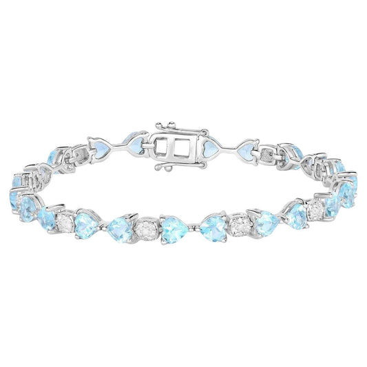 Blue Topaz Tennis Bracelet With Diamonds 11 Carats Sterling Silver