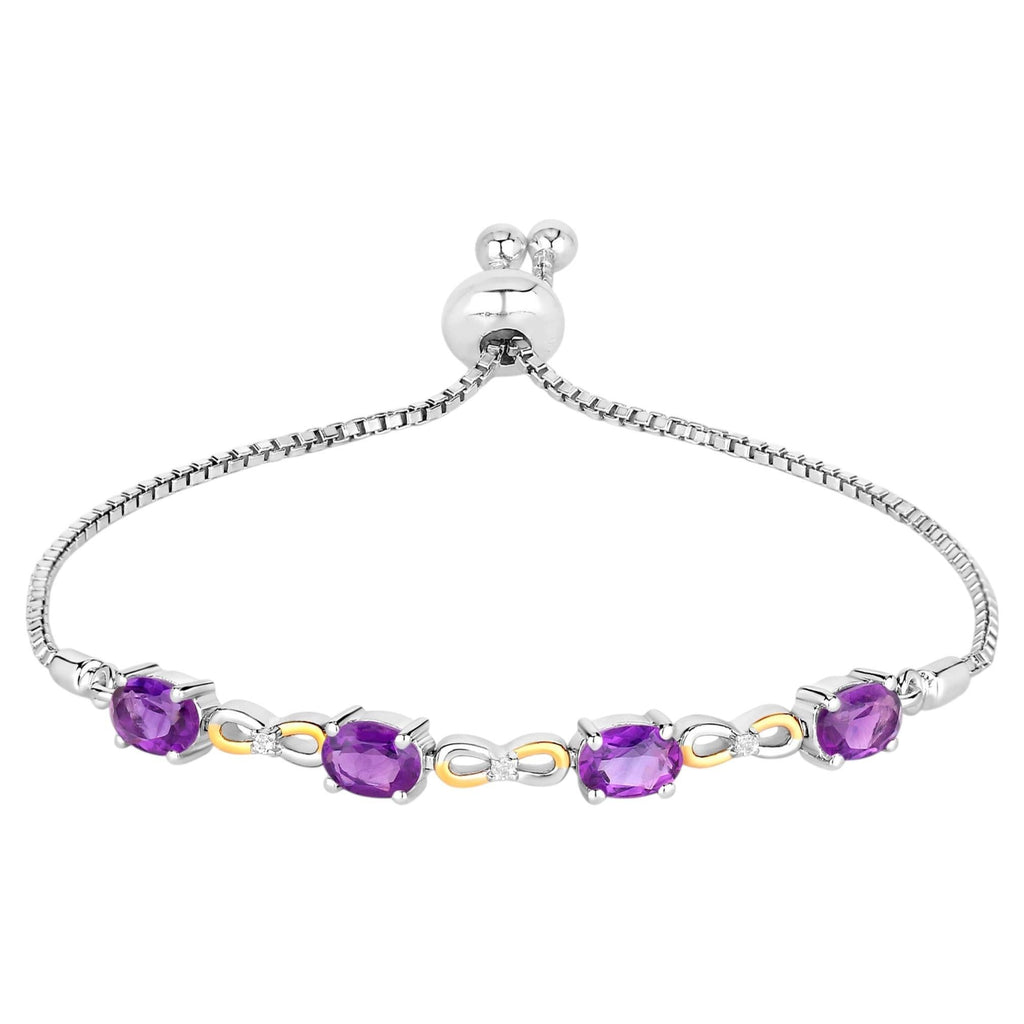 Amethyst Bracelet With White Topaz 3.24 Carats Gold Plated Sterling Silver