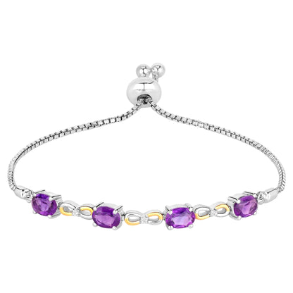 Amethyst Bracelet With White Topaz 3.24 Carats Gold Plated Sterling Silver