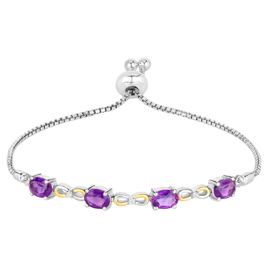 Amethyst Bracelet With White Topaz 3.24 Carats Gold Plated Sterling Silver
