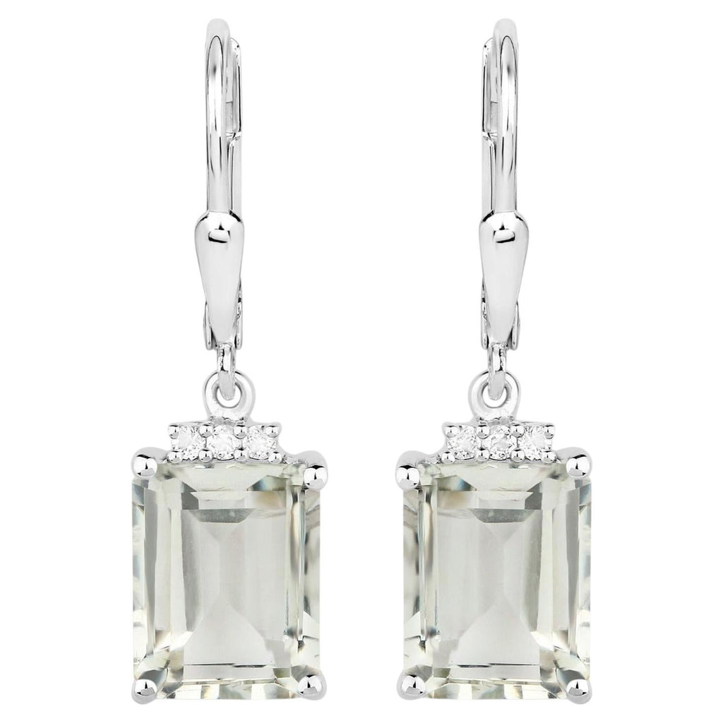 Green Amethyst Earrings With White Topaz 7.2 Carats Sterling Silver