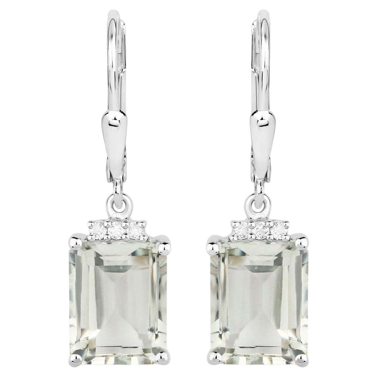 Green Amethyst Earrings With White Topaz 7.2 Carats Sterling Silver