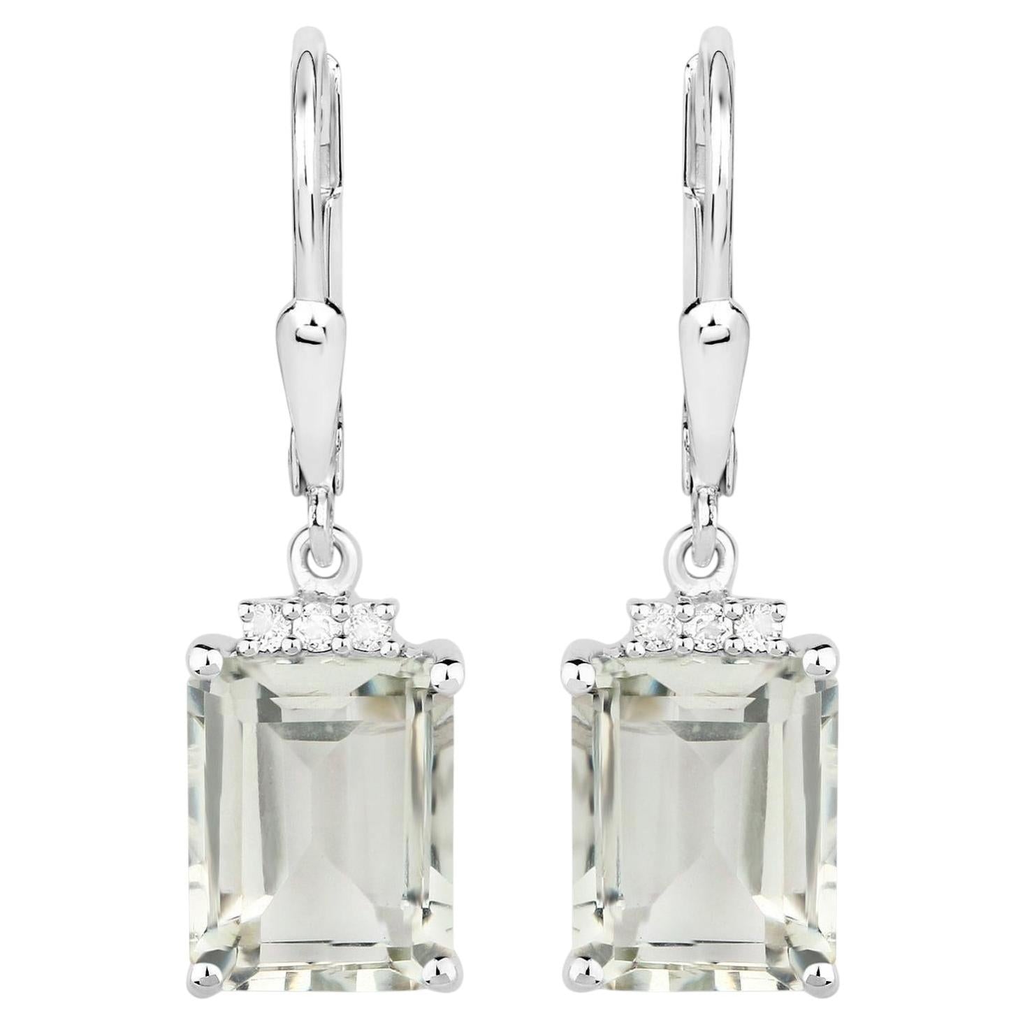 Green Amethyst Earrings With White Topaz 7.2 Carats Sterling Silver