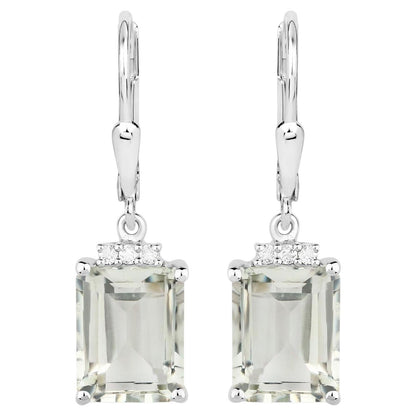Green Amethyst Earrings With White Topaz 7.2 Carats Sterling Silver