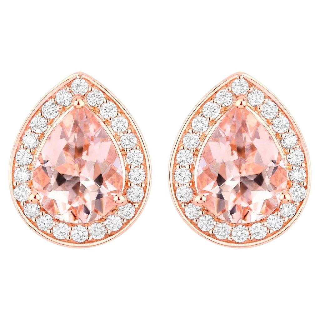 Morganite Stud Earrings With Diamonds 2.02 Carats 14K Rose Gold