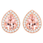 Morganite Stud Earrings With Diamonds 2.02 Carats 14K Rose Gold
