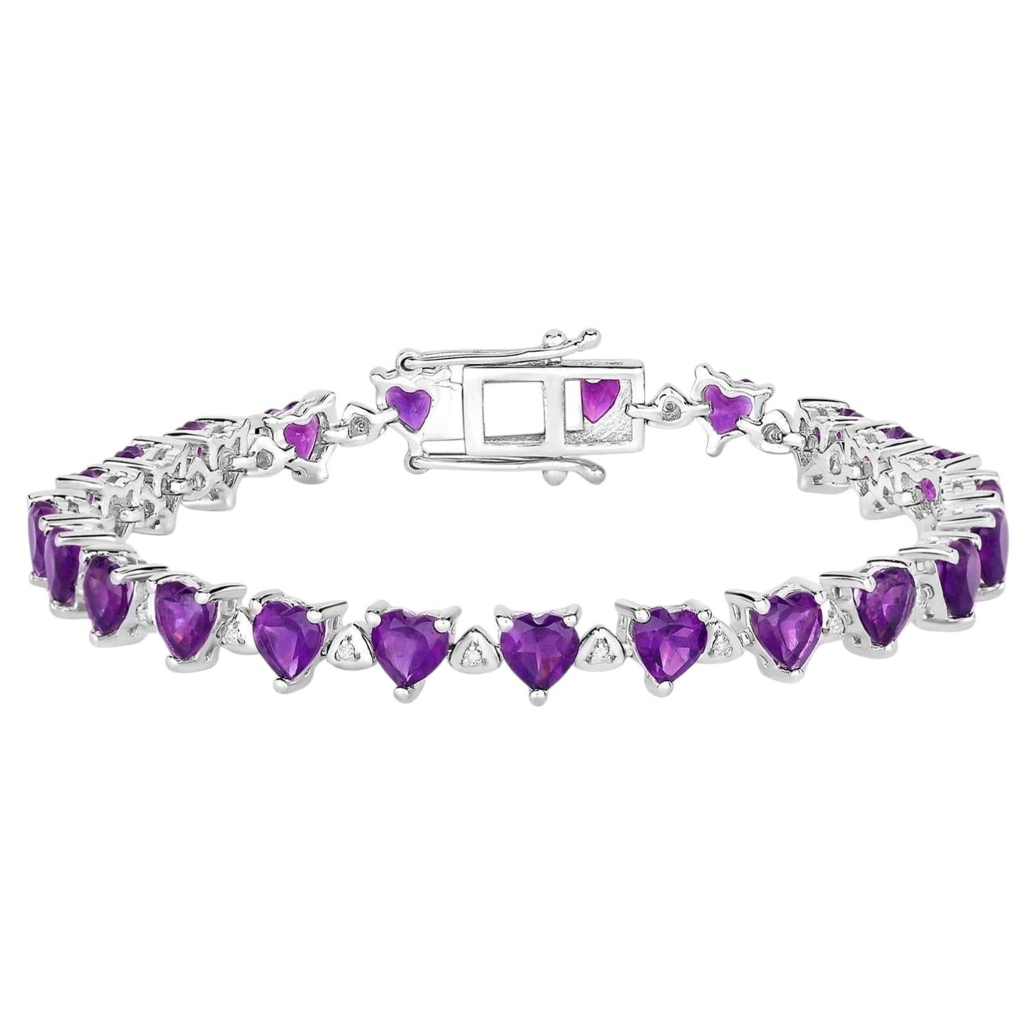 Amethyst Tennis Bracelet With Diamonds 9.98 Carats Sterling Silver