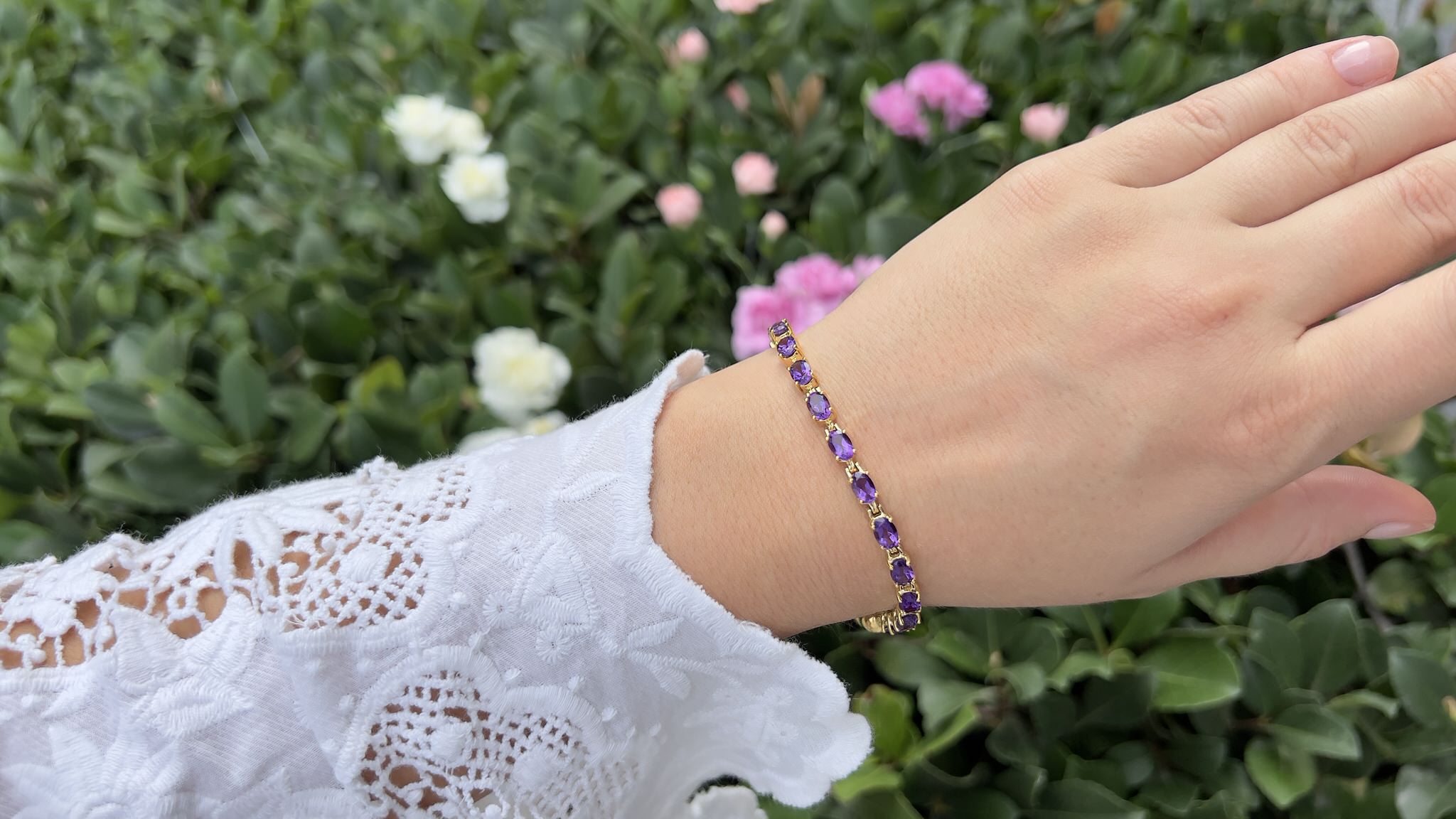 Natural Amethyst Tennis Bracelet 8.40 Carats 18K Yellow Gold Plated Silver