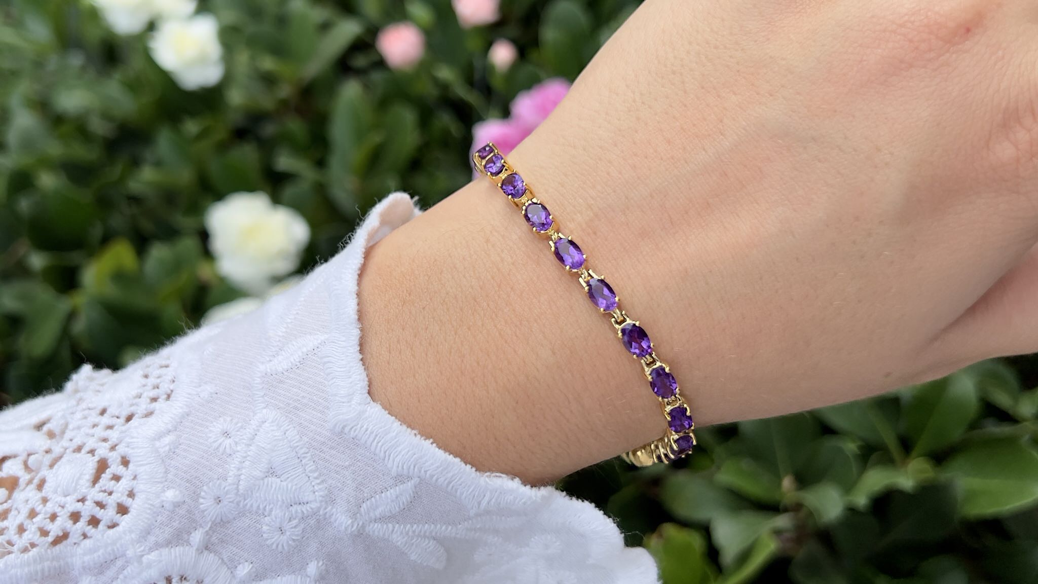 Natural Amethyst Tennis Bracelet 8.40 Carats 18K Yellow Gold Plated Silver