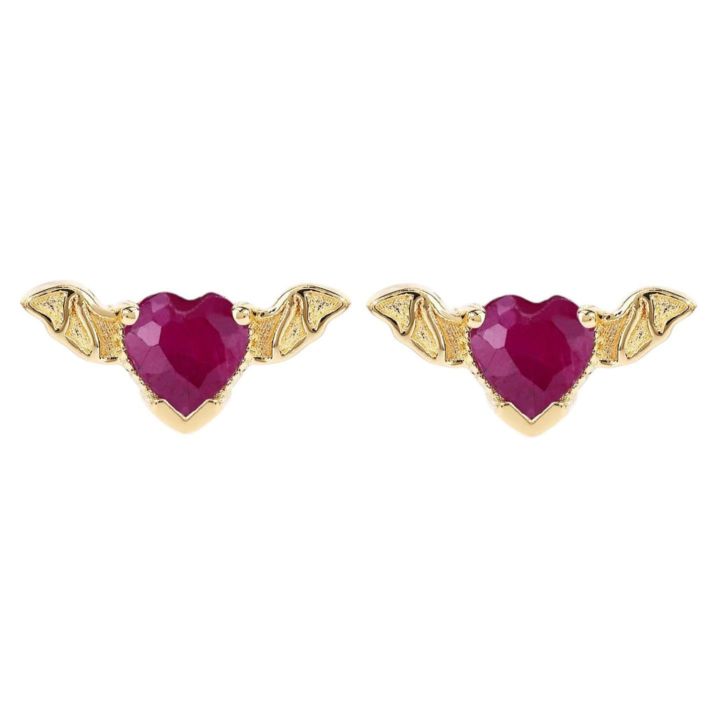 Ruby Bat Stud Earrings 0.38 Carats Gold Plated Silver