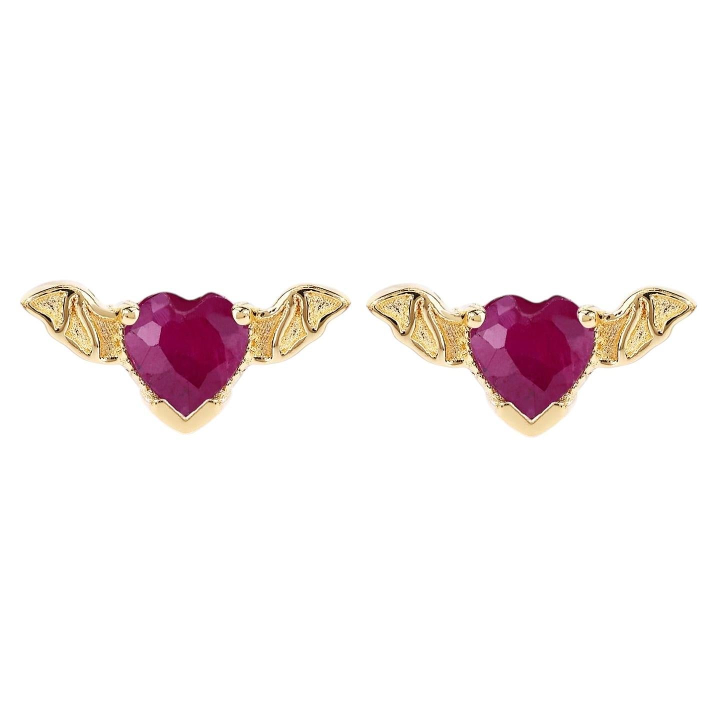 Ruby Bat Stud Earrings 0.38 Carats Gold Plated Silver