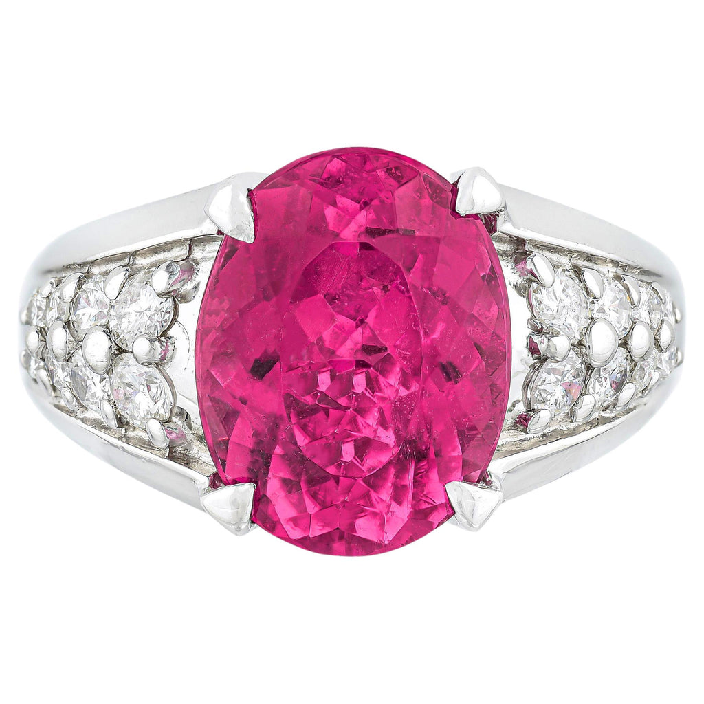 Pink Tourmaline Ring Diamond Setting 5.10 Carats Platinum