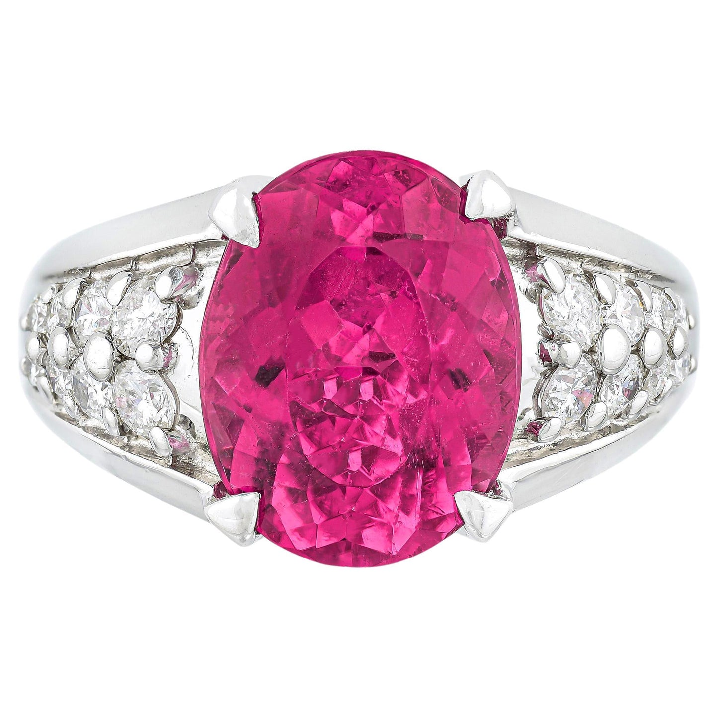 Pink Tourmaline Ring Diamond Setting 5.10 Carats Platinum