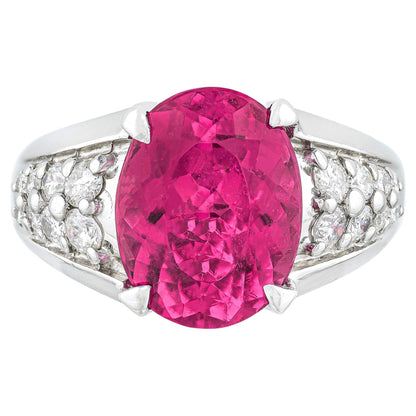 Pink Tourmaline Ring Diamond Setting 5.10 Carats Platinum