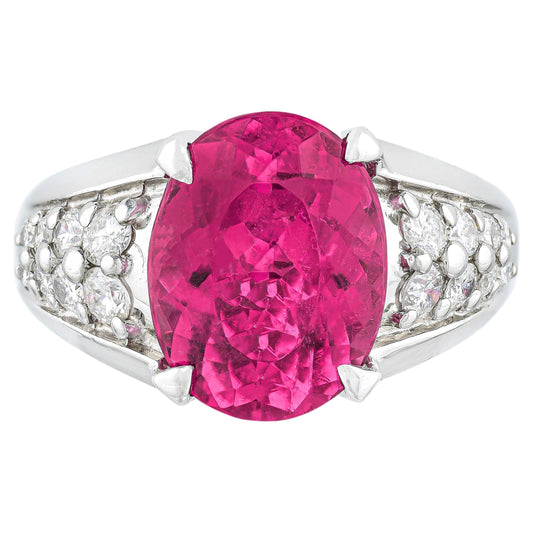 Pink Tourmaline Ring Diamond Setting 5.10 Carats Platinum