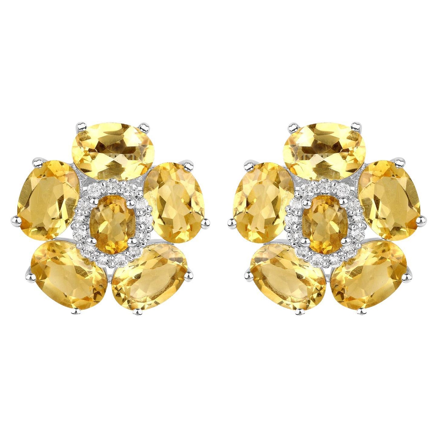 Natural Citrine and White Topaz Floral Earrings 8.9 Carats Total