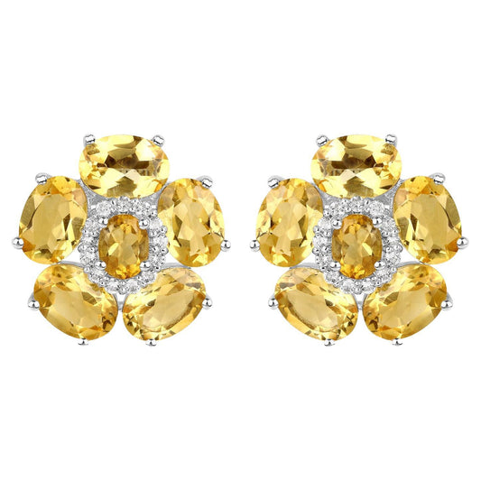 Natural Citrine and White Topaz Floral Earrings 8.9 Carats Total