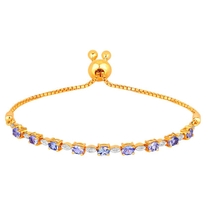 Tanzanite Bracelet With Diamonds 1.54 Carats Gold Plated Silver